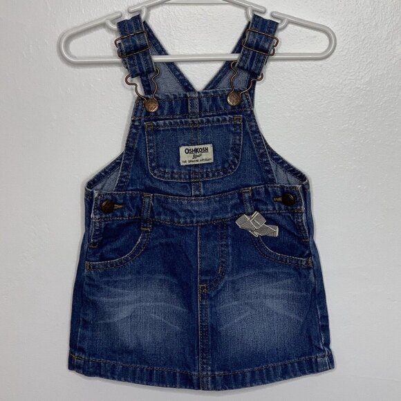 Oshkosh B'gosh Vestbak Girls Size 12 Months Dress Denim Bow Distressed - Picture 3 of 9